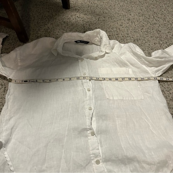 Zara 100% Linen White Button Down Long Sleeve Top Size Small - Picture 7 of 9